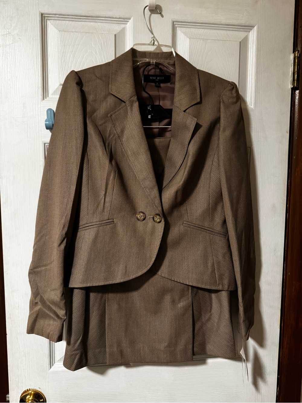Nine West Taupe Two-Piece Blazer and Skirt Suit